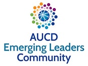 AUCD Emerging Leaders Community logo with a circular multicolor dot ring around a blue pinwheel icon, and the text “AUCD Emerging Leaders Community” in blue.